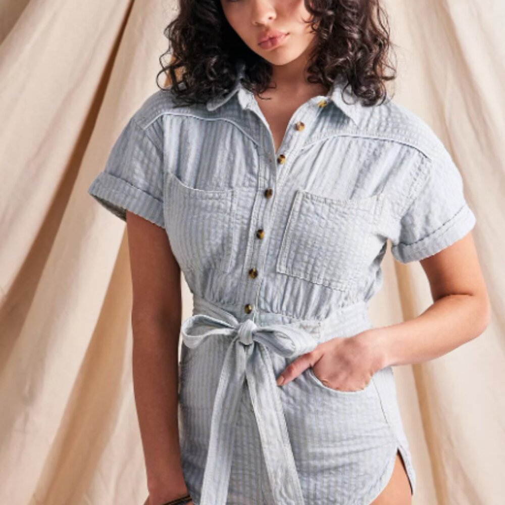 Urban Outfitters BDG Devon Linen Tie Waist Cheeky Romper Small